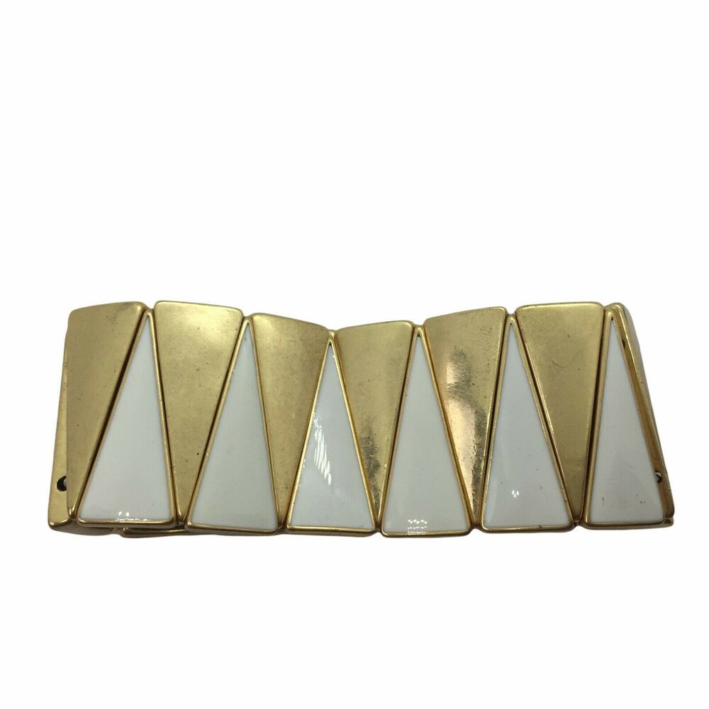 J. Crew Women's Gold Tone White Stretch Mod Colorblock Bangle Bracelet Size 7" - Picture 4 of 14